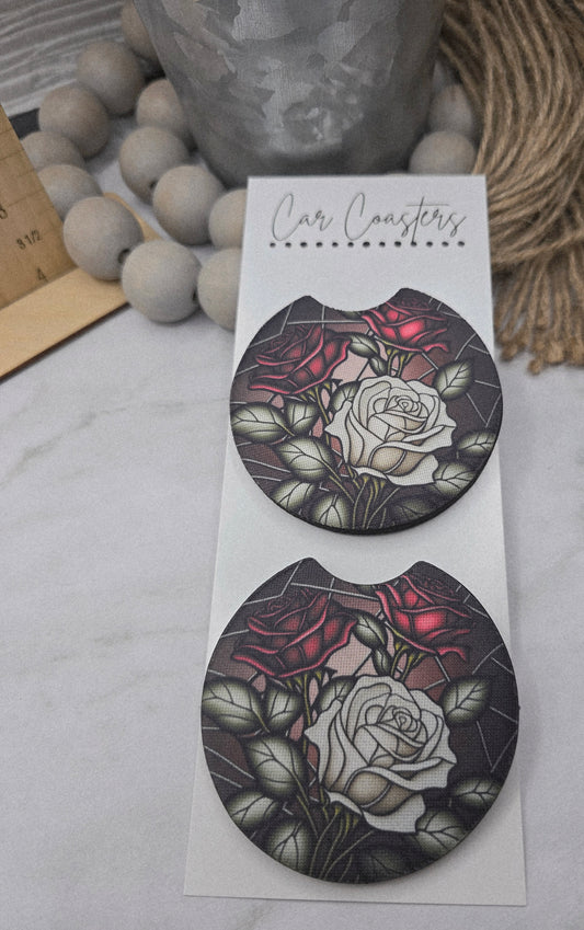 Stain Glass Roses Car Coaster