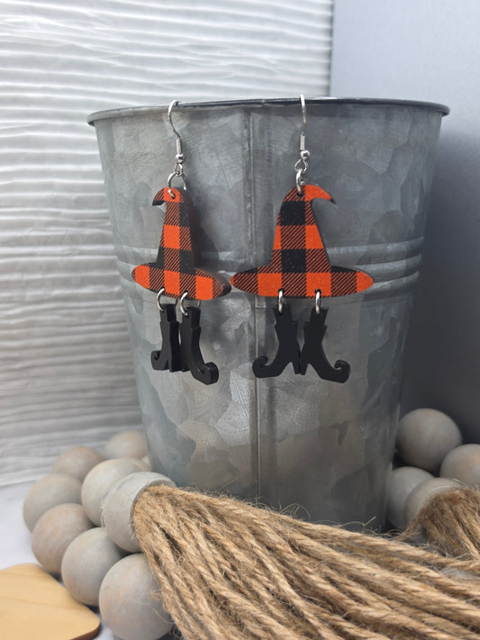 Orange Plaid Witch Earrings