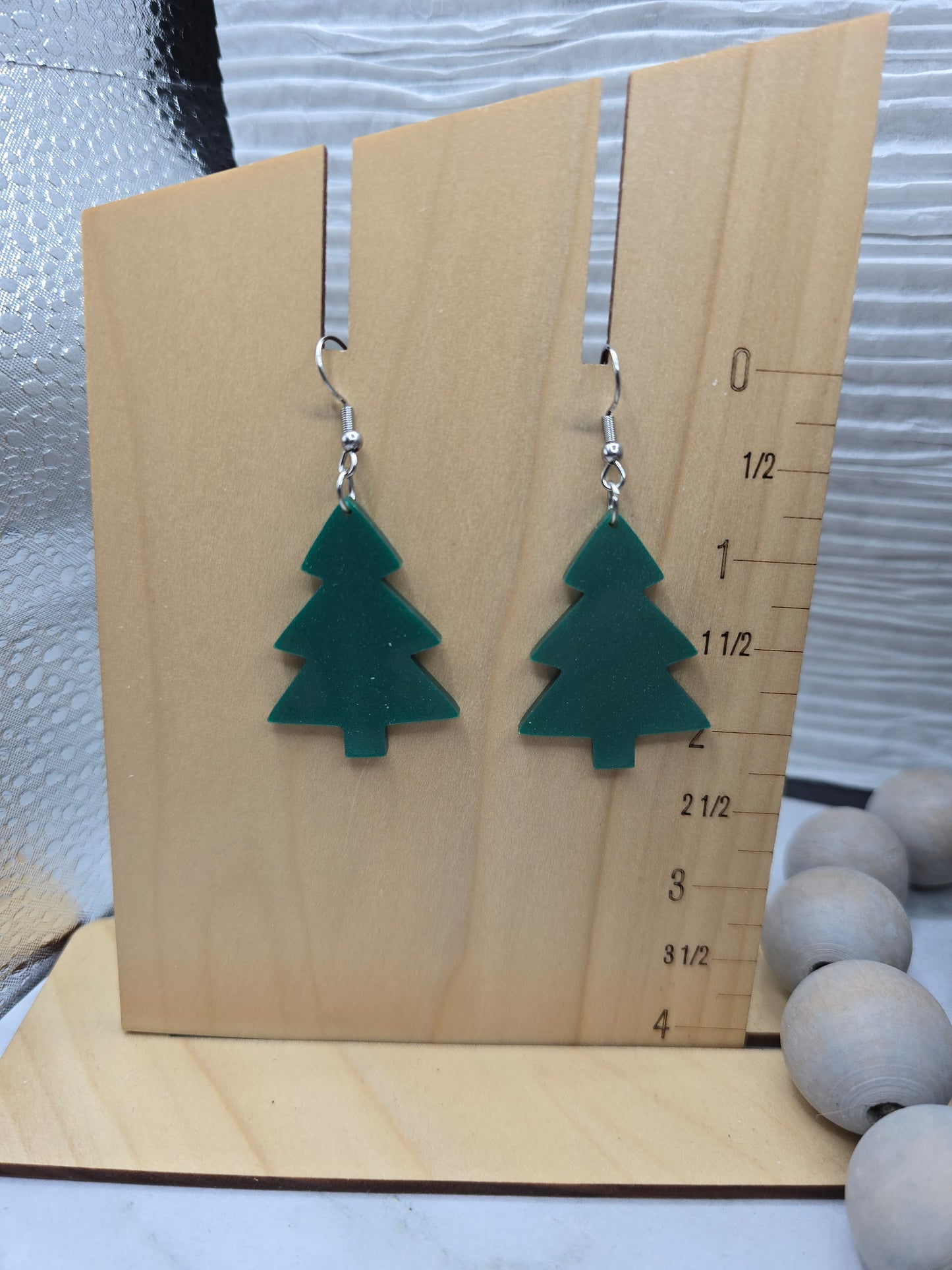 Green Pearl Christmas Tree Earrings