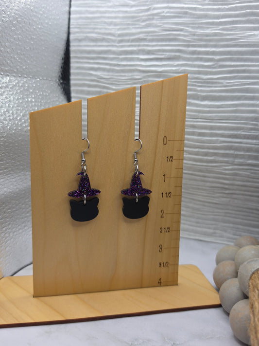 Black Cat Witch Earrings