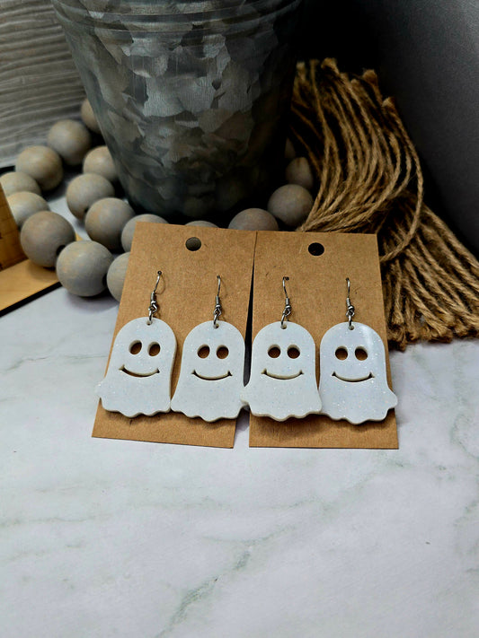 White Glitter Ghost Earrings
