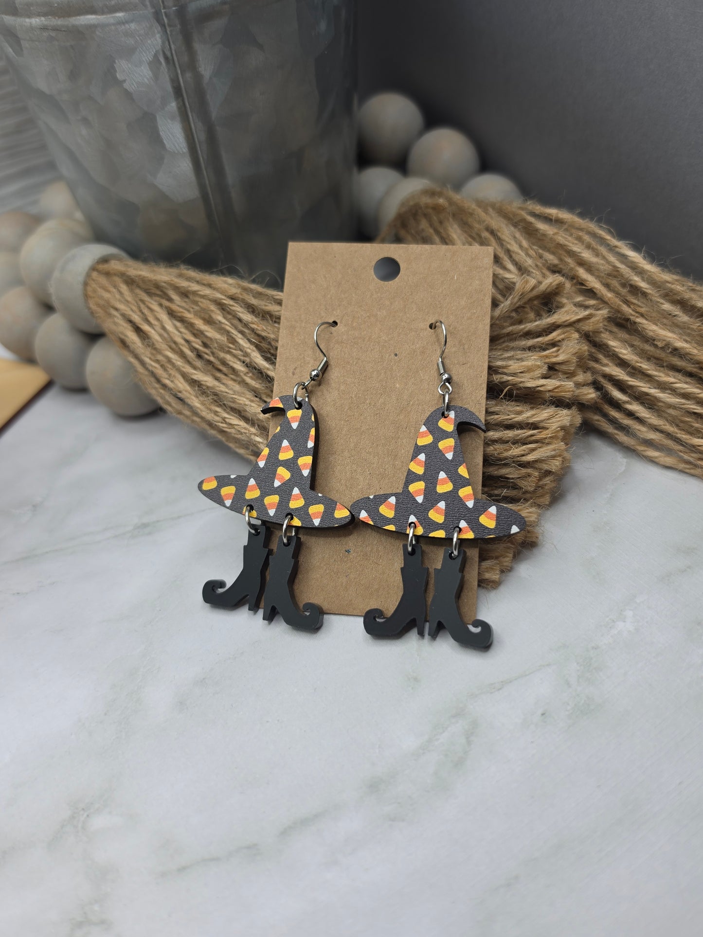 Candy Corn Witch Earrings