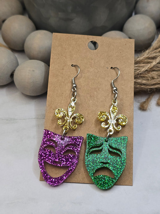 Mardi Gras Drama Mask Earrings