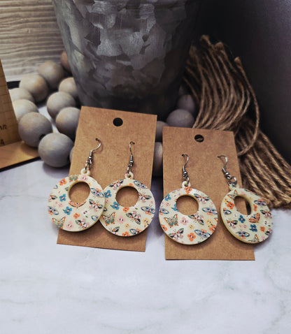 Butterflies and Moths Retro Circle Earrings