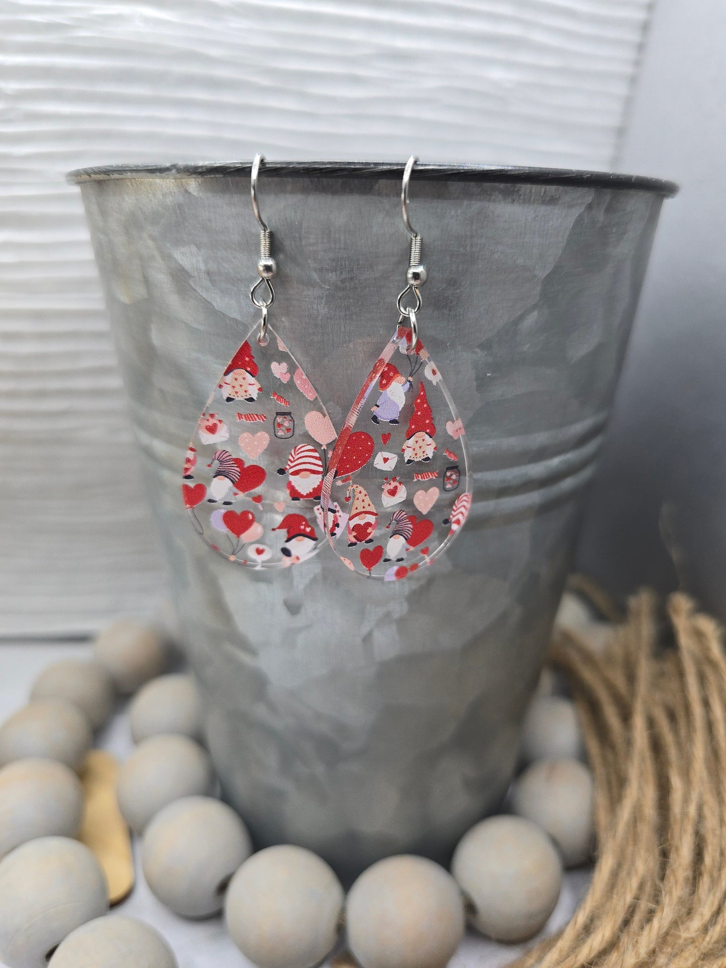 Valentine Gnome Teardrop Earrings