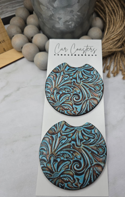 Leather Look Printed Car Coasters