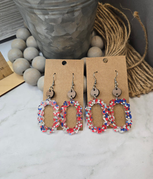 Patriotic Dot Scallop Stacked Earrings