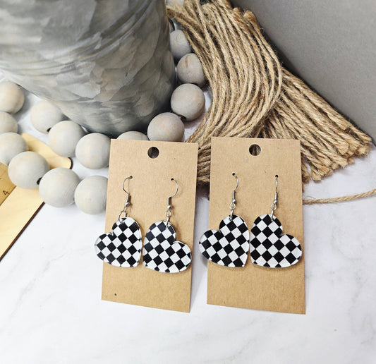 Checkered Heart Earrings