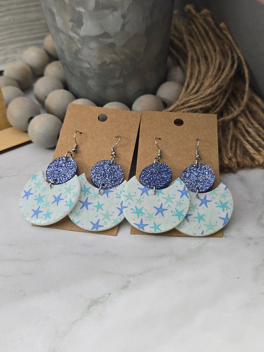 White Starfish Stacked Circle Earrings