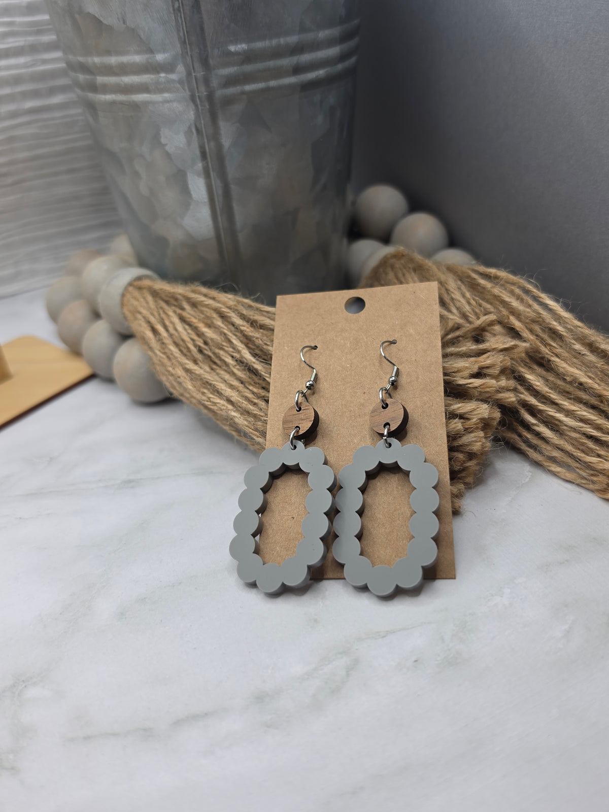 Gray Scallop Stacked Earrings