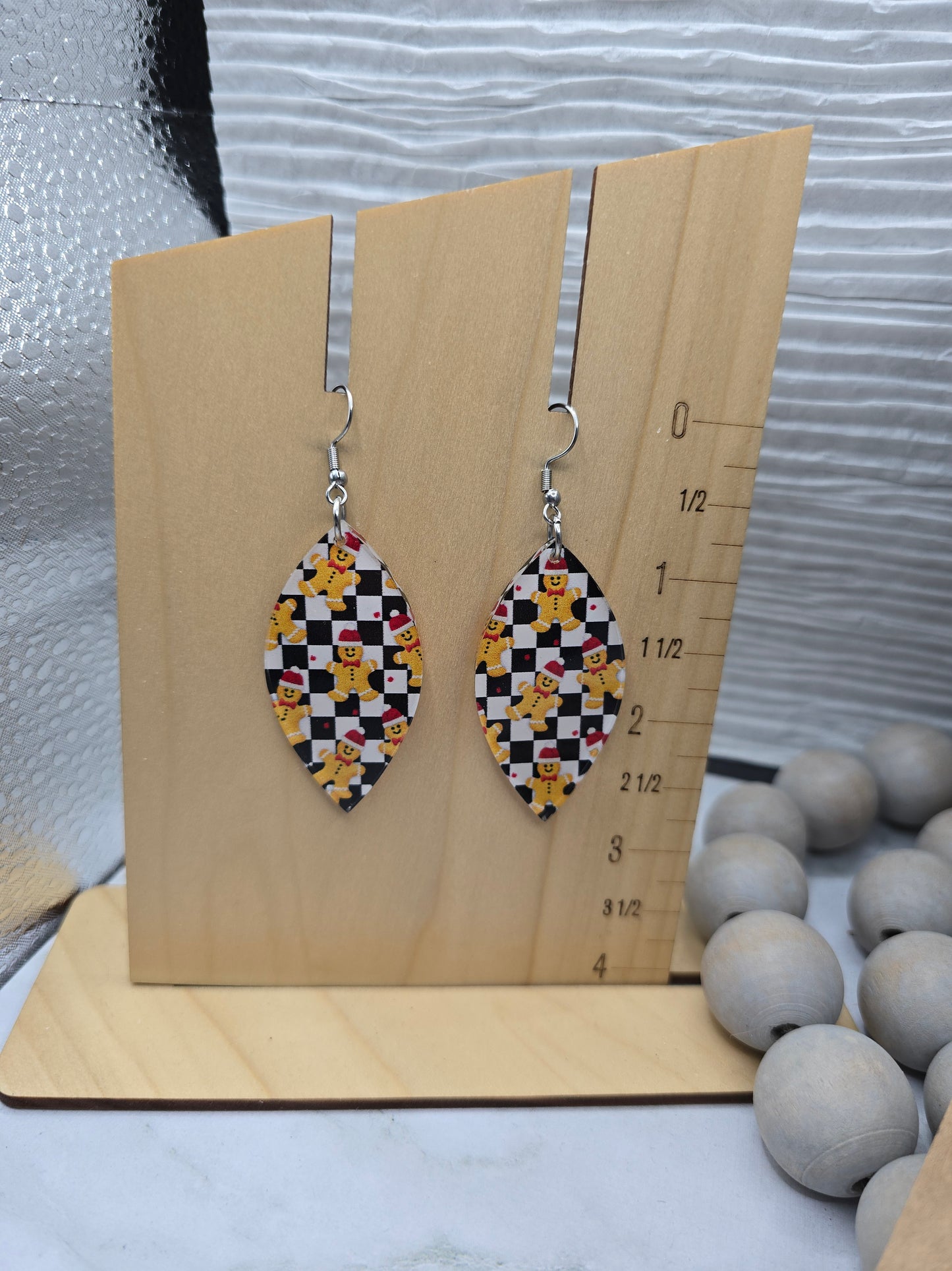 Checked Gingerbread Petal Earrings