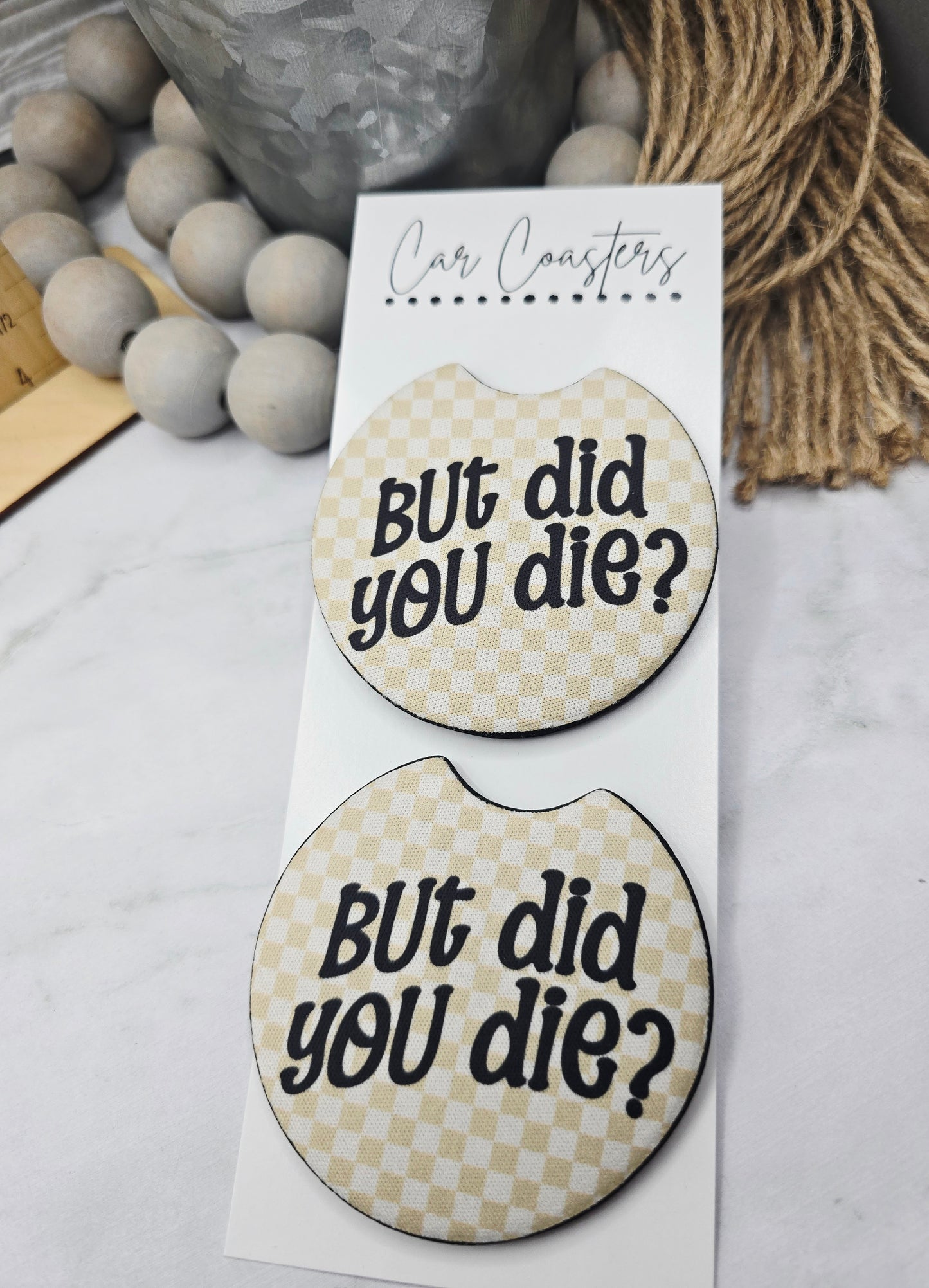 Checkered Did You Die Car Coasters New