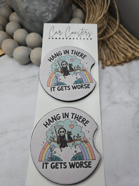 Hang In There Car Coasters