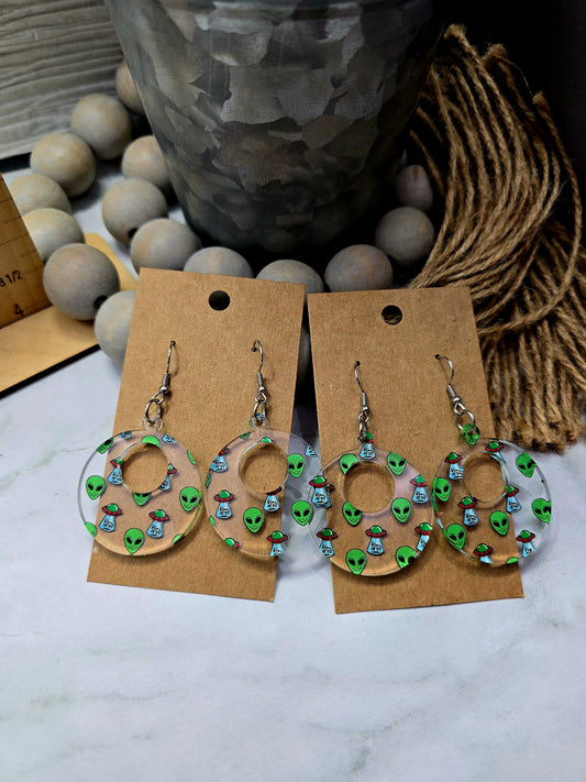 Alien Retro Circle Earrings