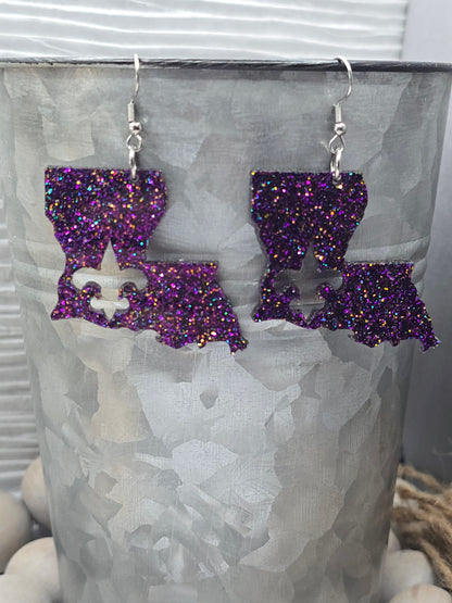 Purple Glitter Louisiana Earrings