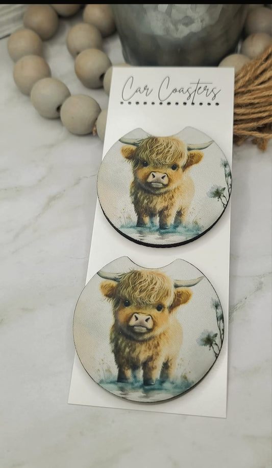 Baby Highland Cow Car Coasters