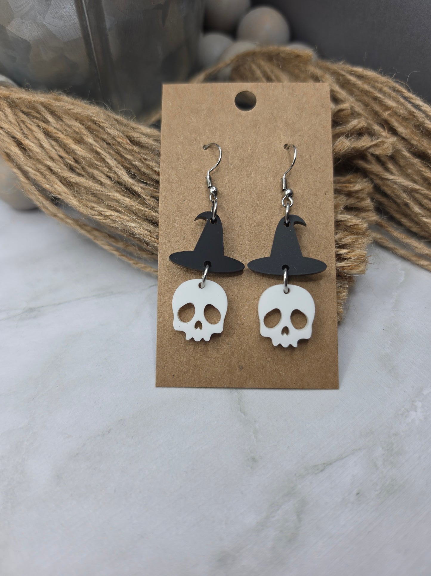 Witch Hat Skull Earrings
