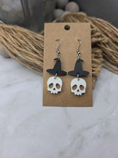 Witch Hat Skull Earrings