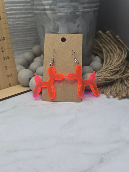 Flourescent Pink Balloon Dog Earrings