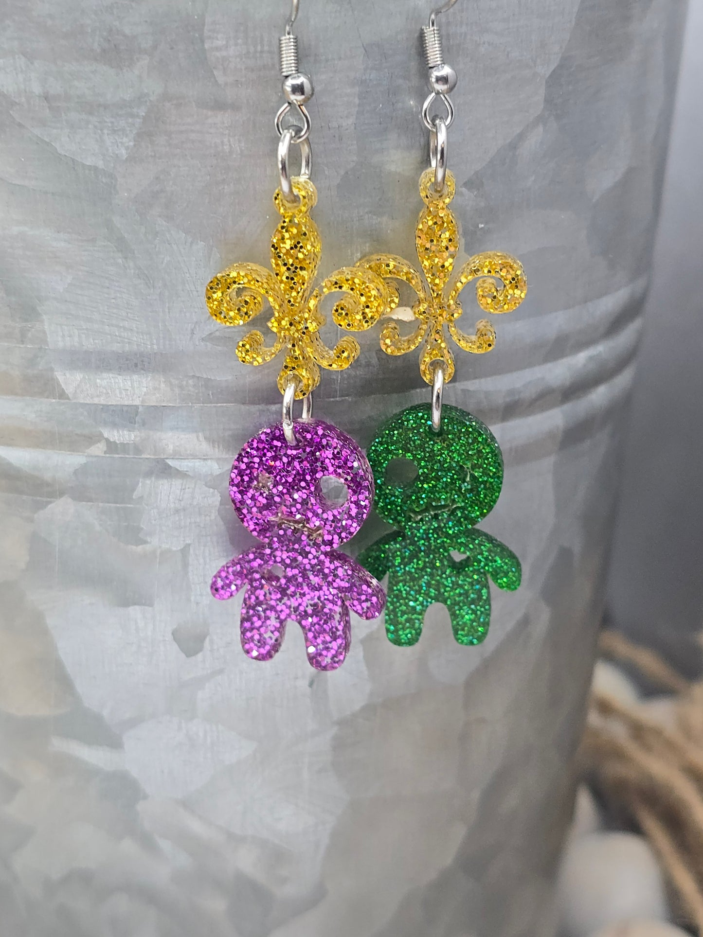 Mardi Gras Voodoo Doll Earrings