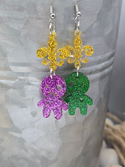 Mardi Gras Voodoo Doll Earrings