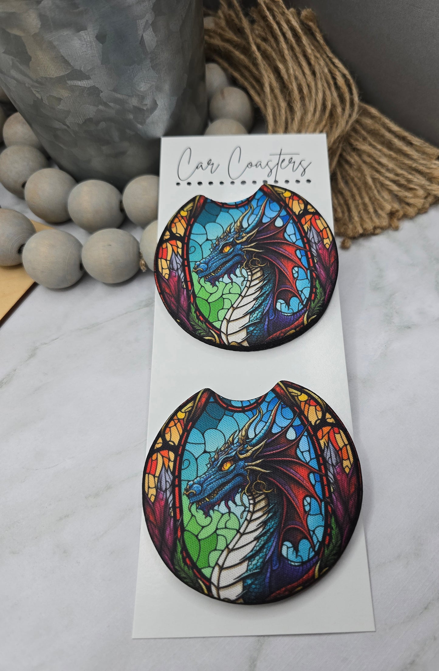 Stain Glass Dragon Car Coasters