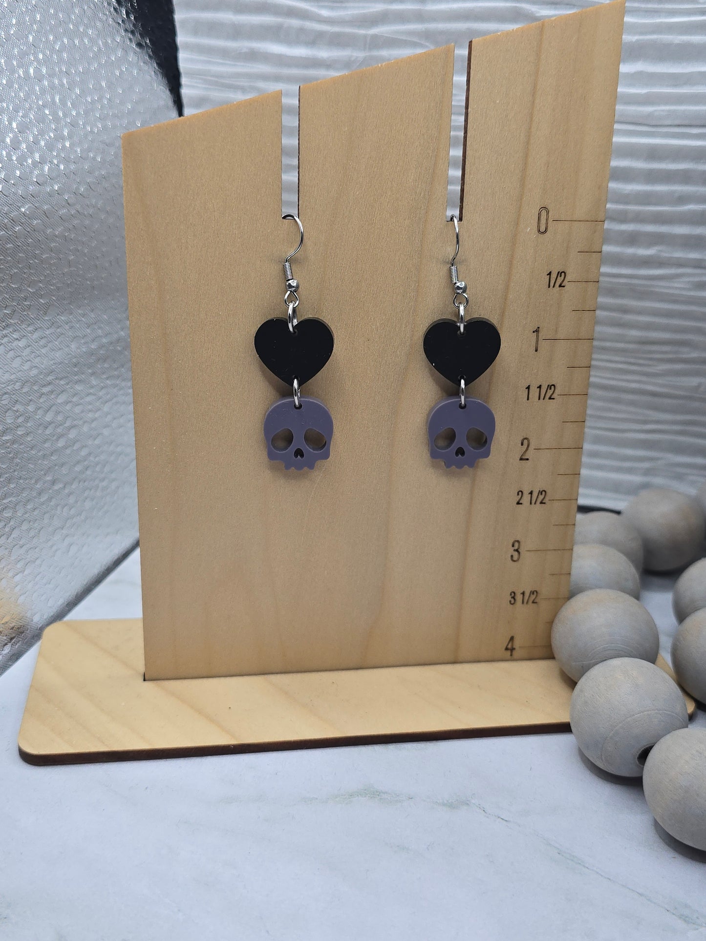 Heart Skull Earrings Black/Purple