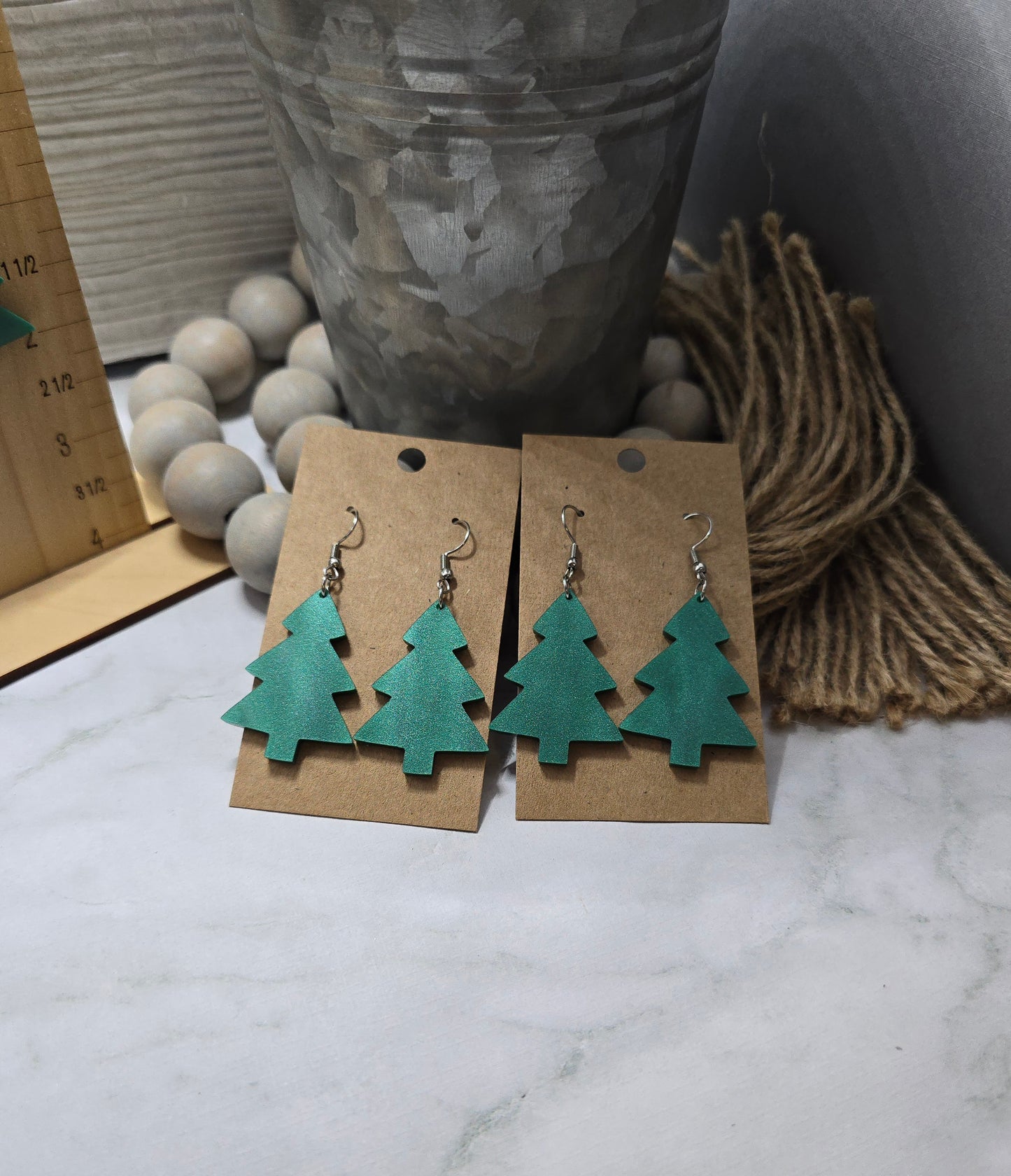 Green Pearl Christmas Tree Earrings