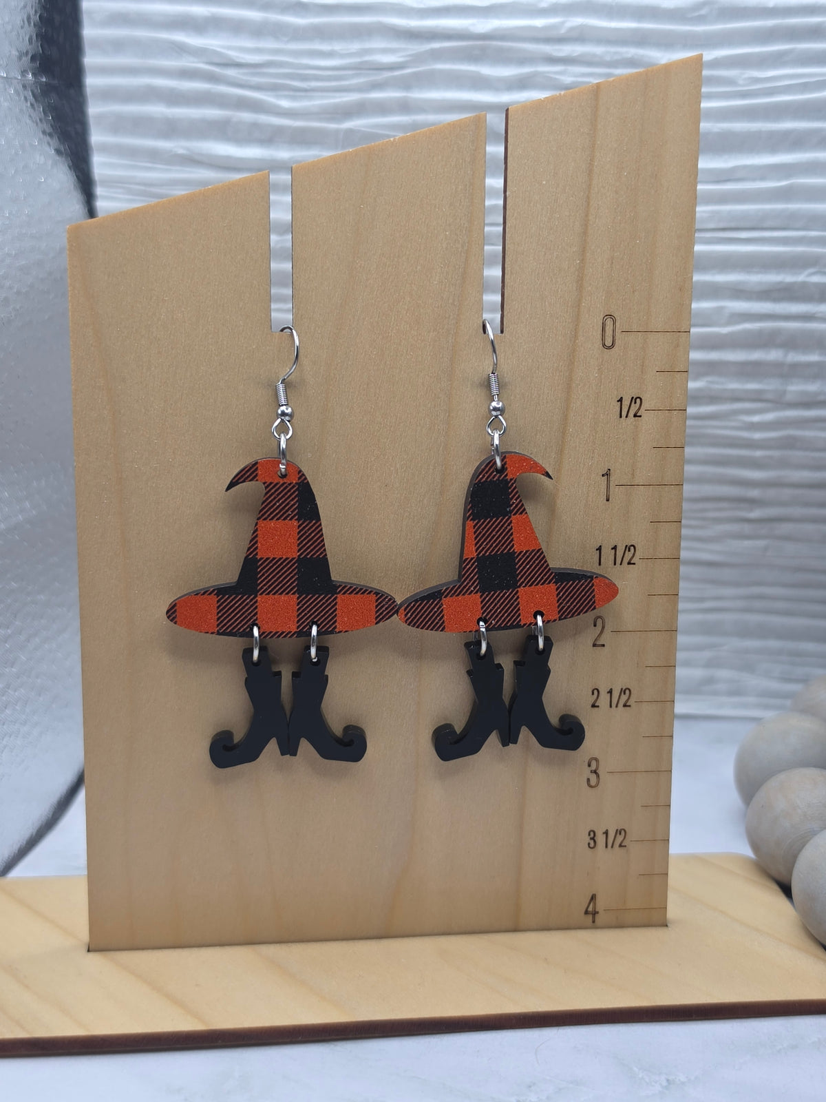 Orange Plaid Witch Earrings
