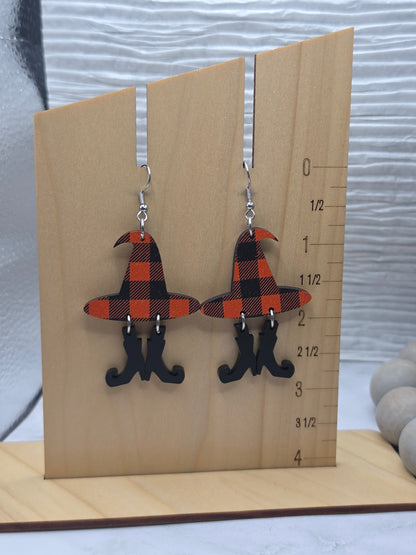 Orange Plaid Witch Earrings