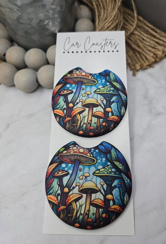 Neon Mushroom Car Coasters