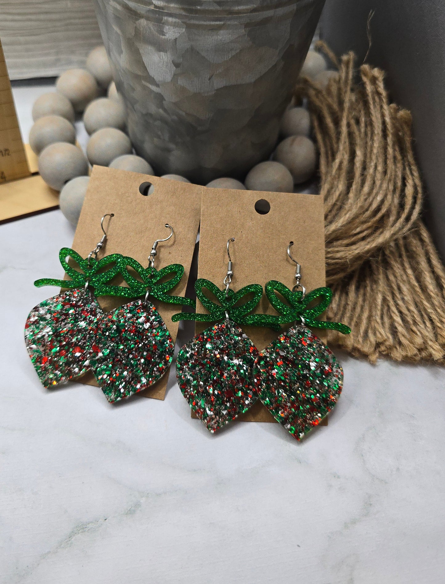 Christmas Glitter Ornament Earrings