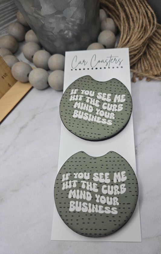 Green Mind Your Business Car Coasters