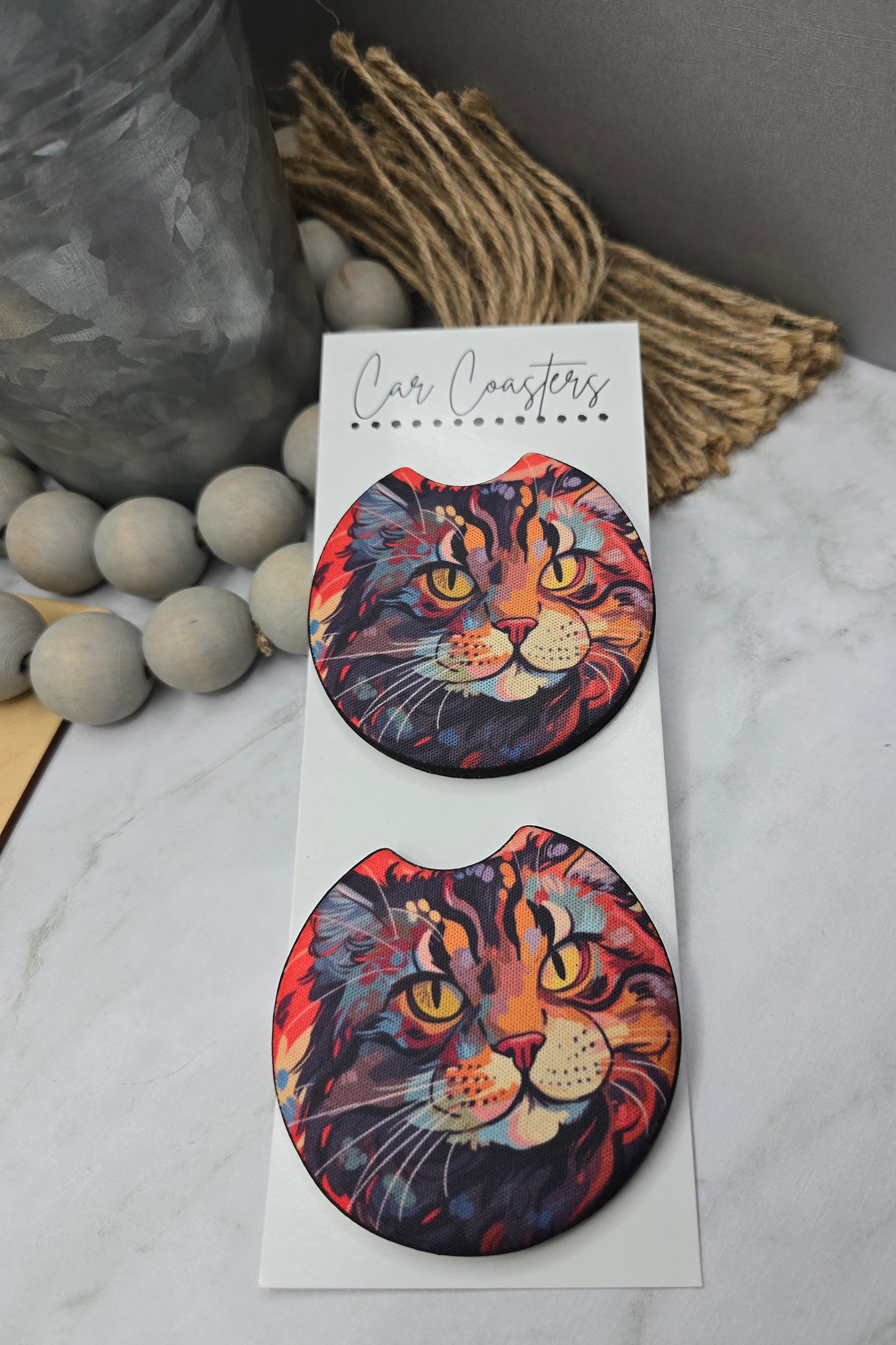 Trippy Kitty Car Coasters