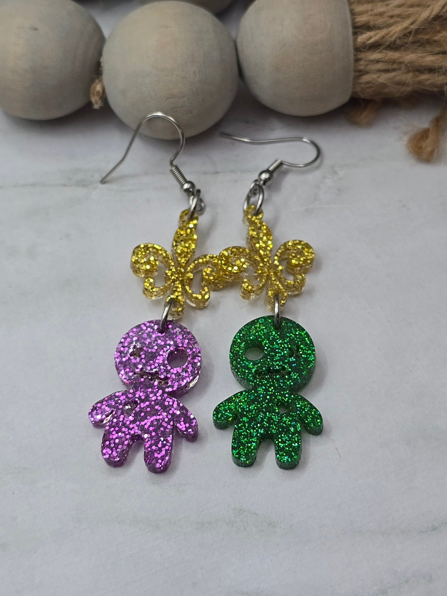 Mardi Gras Voodoo Doll Earrings