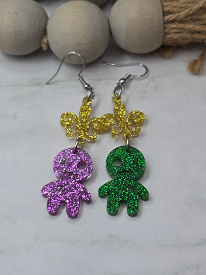 Mardi Gras Voodoo Doll Earrings