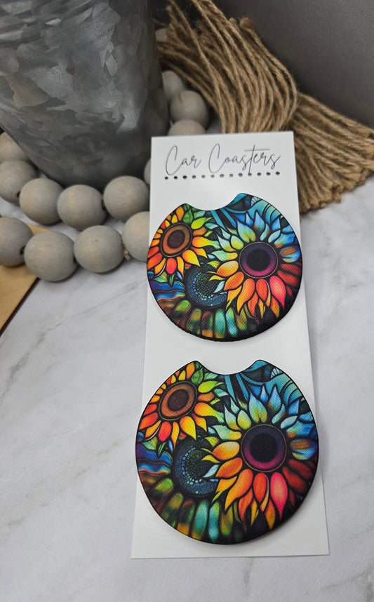 Rainbow Sunflower Car Coasters
