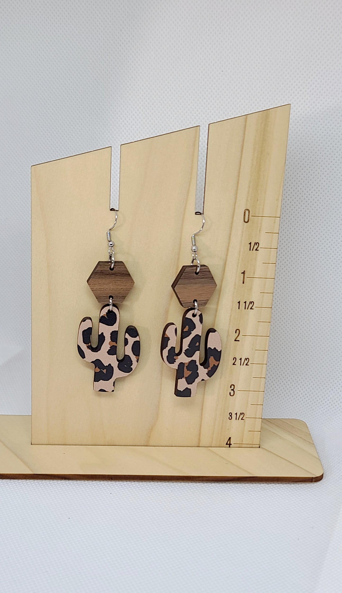 Walnut And Leopard Cactus Stacked Earrings