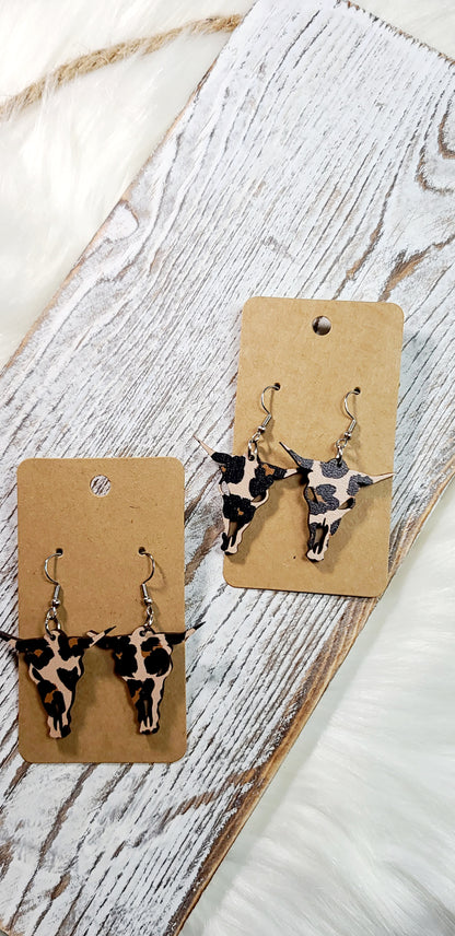 Leopard Bull Skull Earrings