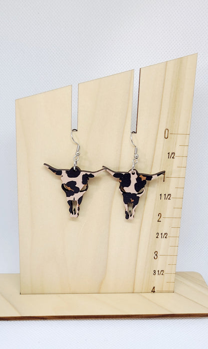 Leopard Bull Skull Earrings