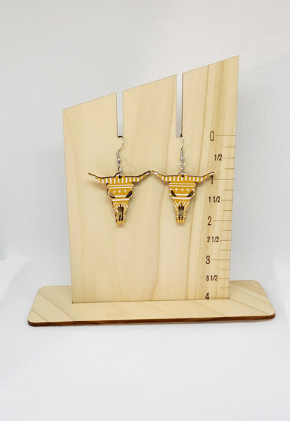 Mustard Tribal Bull Skull Earrings