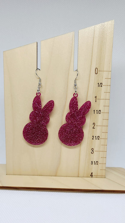 Pink Glitter Bunny Earrings