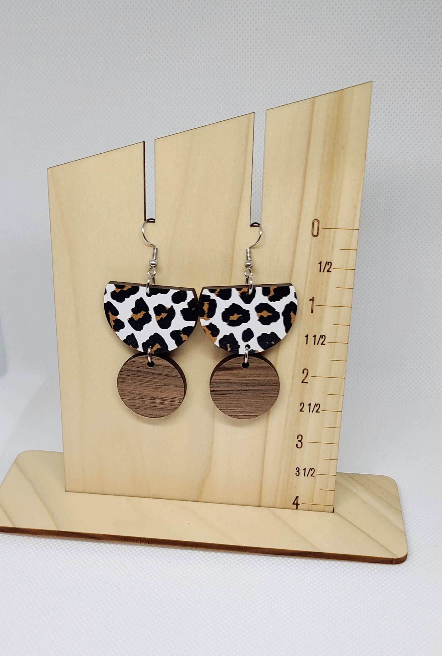 White Leopard And Walnut Stacked Earrings