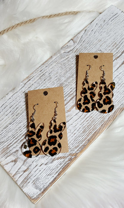 Clear Leopard Bunny Earrings