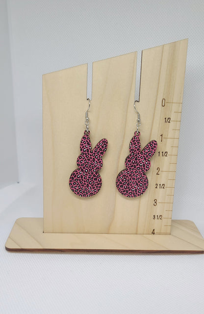 Pink Leopard Bunny Earrings