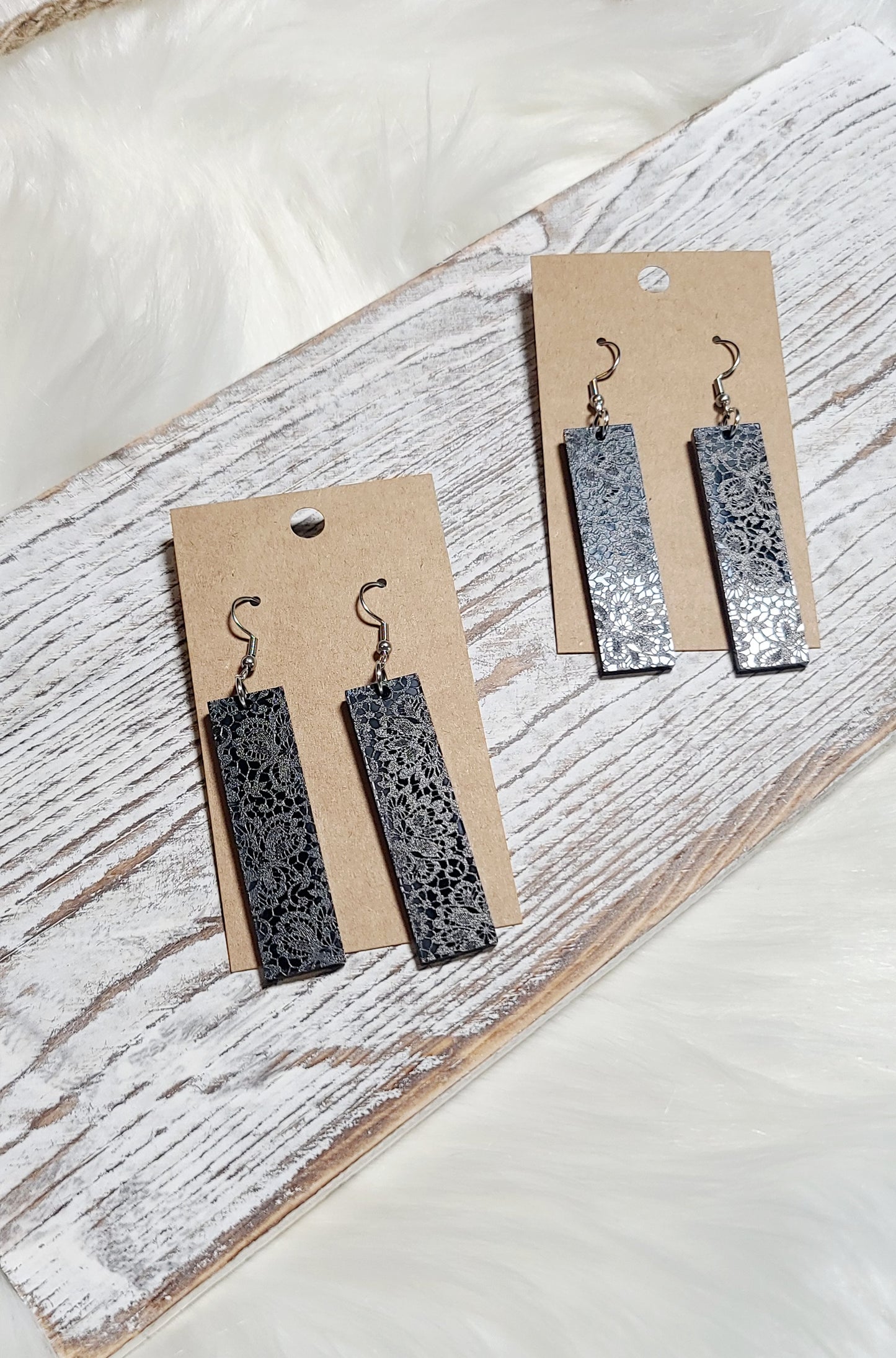 Black Lace Rectangle Bar Earrings