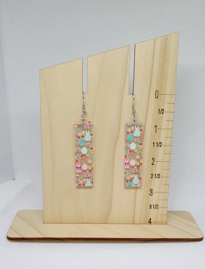 Easter Print Rectangle Bar Earrings