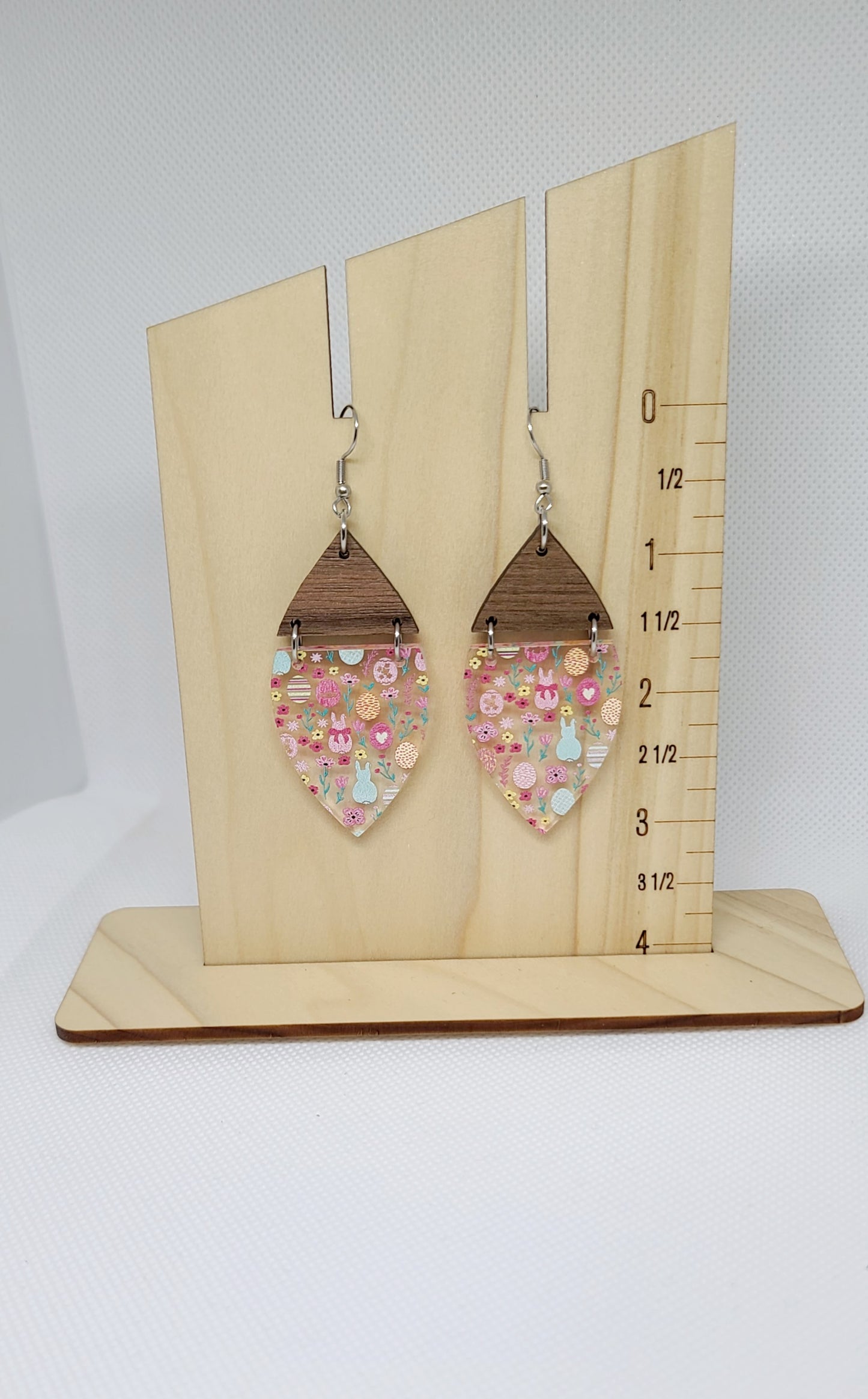 Walnut and Easter Print Split Petal Earrings