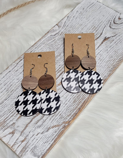 Walnut And Houndstooth Double Circle Earrings