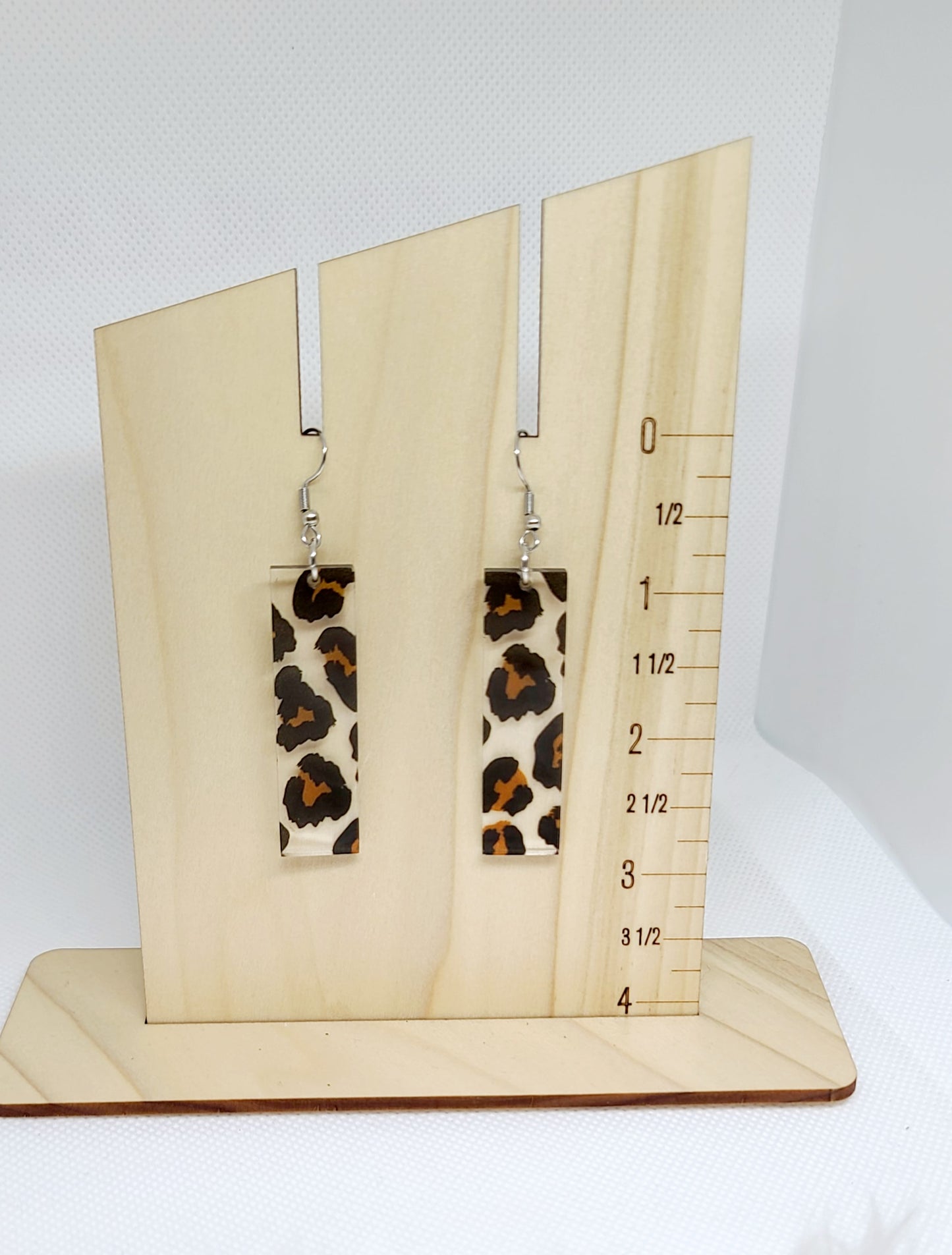 Clear Leopard Rectangle Bar Earrings